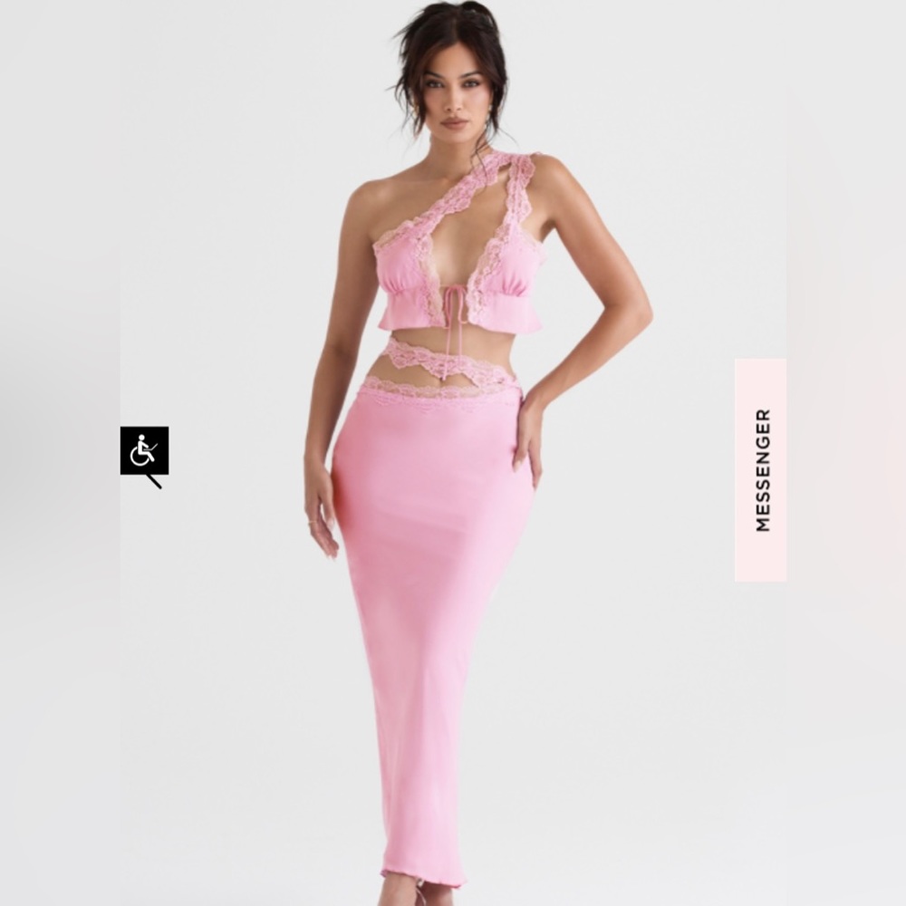 House of CB 'Mathilda' Pink Lace Trim Maxi Skirt
